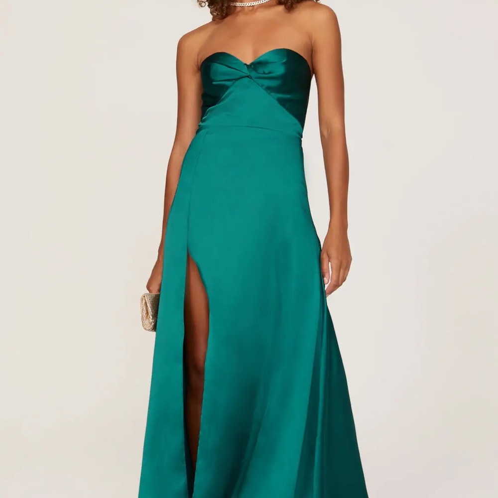 Elle Zeitoune Sexy Emerald Green Strapless Slit Maxi Dress
